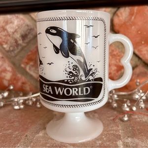 Vintage Sea World Milk Glass Pedestal Mug